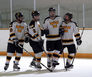 The Gustavus men's hockey team is currently in first place in the MIAC.