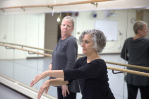 Rusinko and Shahak rehearse in Gustavus's Kresge Dance Studio.